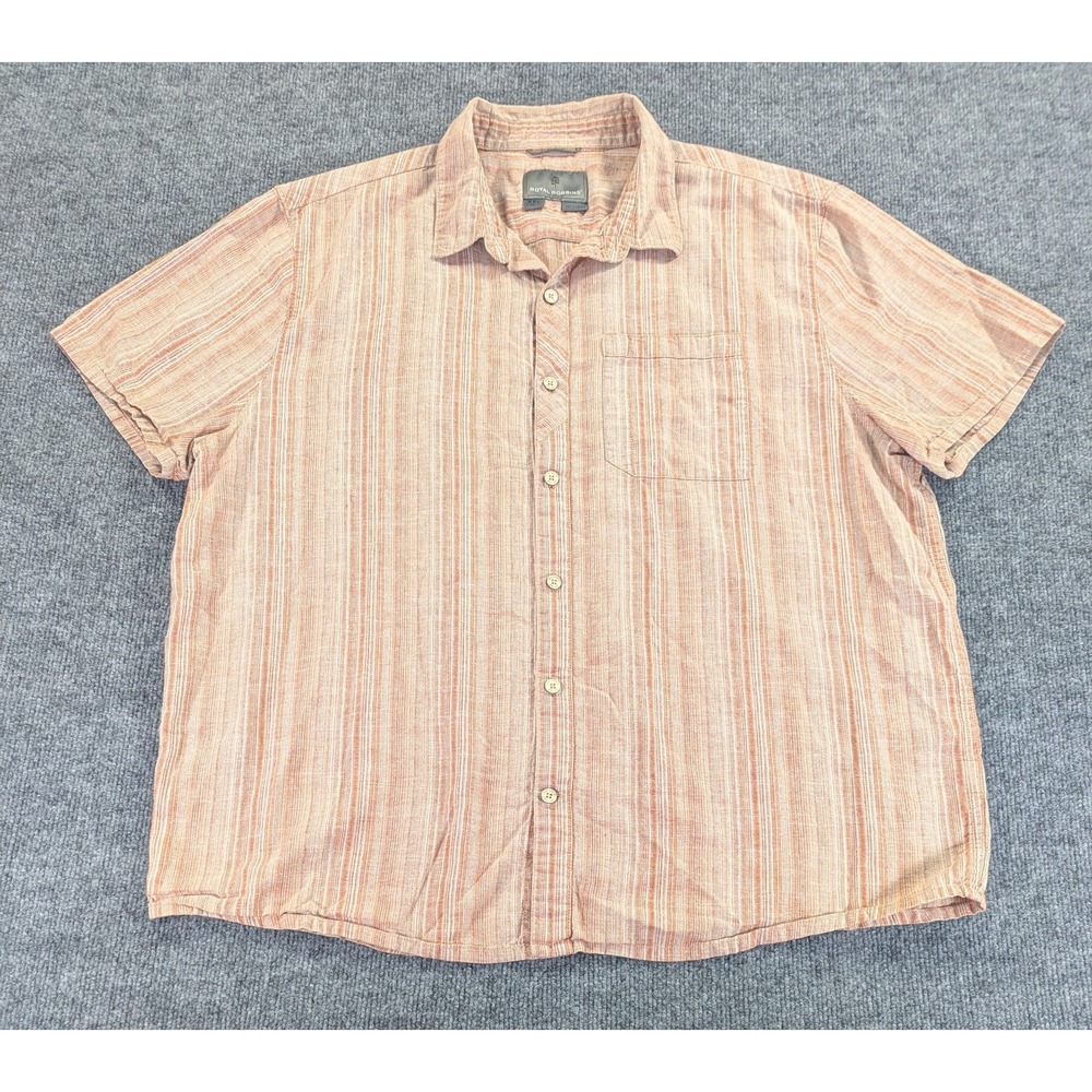 Royal Robbins Hempline Button Up S/S Shirt Men's Size XXL Orange Tan Striped